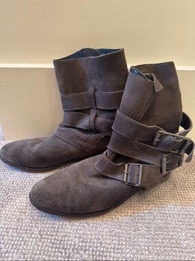 Free People Brown Suede Buckled Ankle Boots